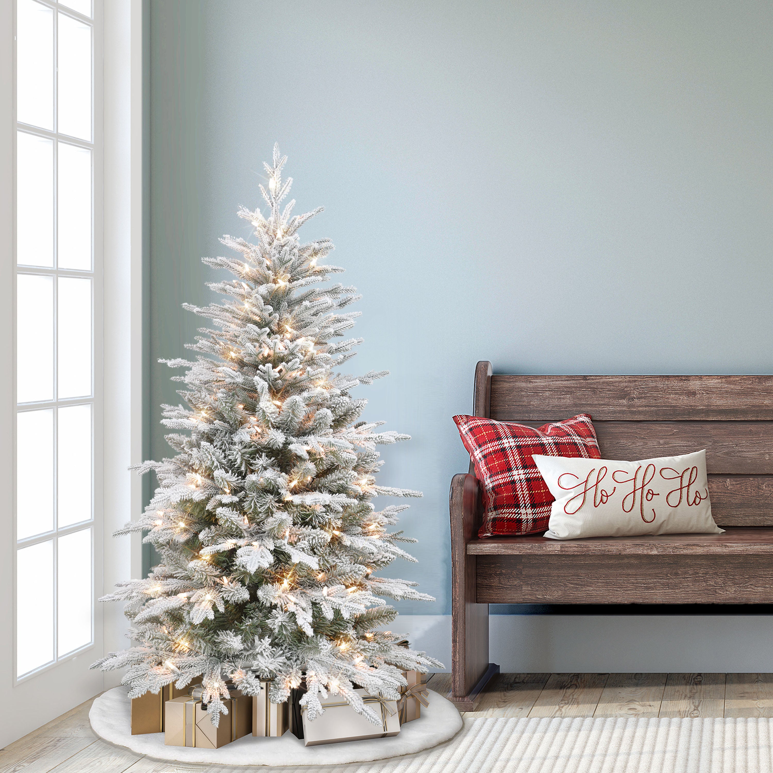 4.5ft Pre-lit Flocked Slim Northern Fir Tree